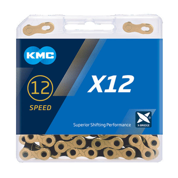CADENA KMC X12 1/2" X 11/128" X 126LINKS TI-N GOLD /JET BLACK CHAIN X SERIES